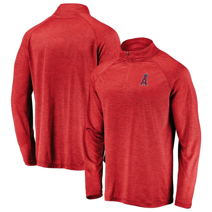 Los Angeles Angels Fanatics Branded Iconic Striated Primary Logo Raglan Quarter-Zip Pullover Jacket - Red