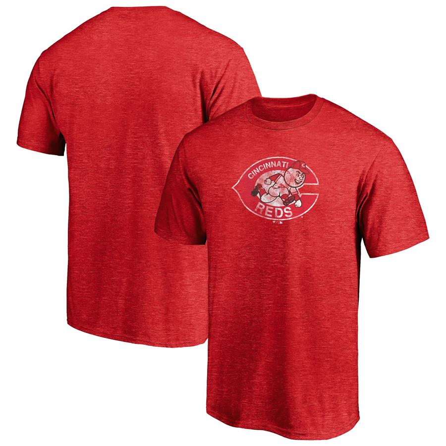 Cincinnati Reds Fanatics Branded True Classics Throwback Logo Tri-Blend T-Shirt - Red