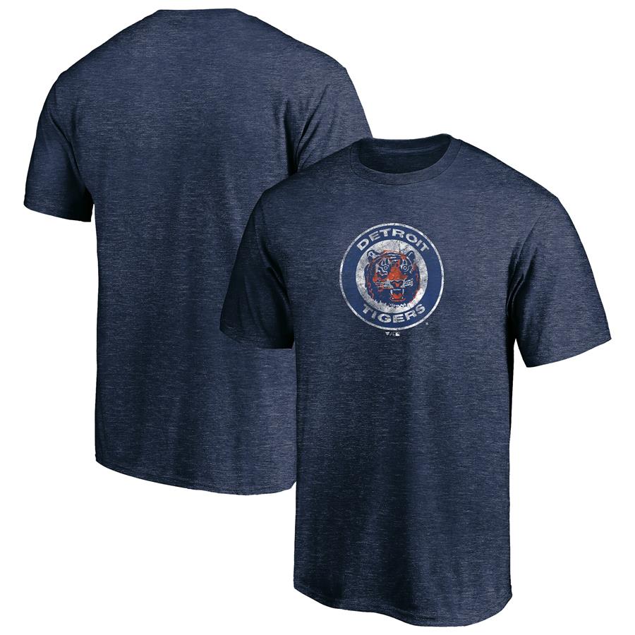 Detroit Tigers Fanatics Branded True Classics Throwback Logo Tri-Blend T-Shirt - Navy