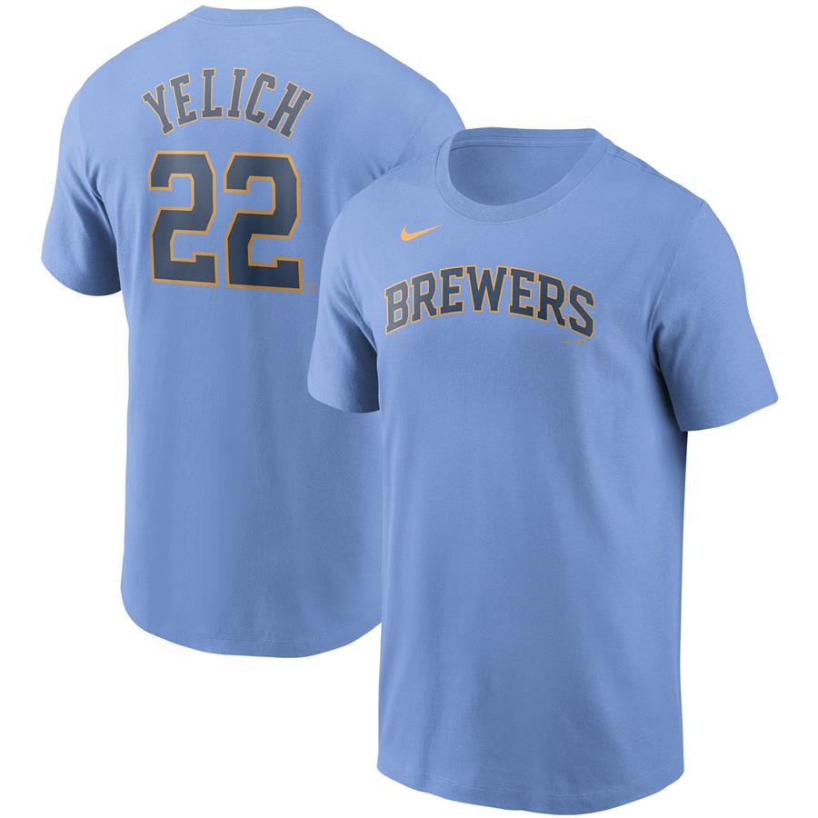 Christian Yelich Milwaukee Brewers Nike Name & Number T-Shirt - Light Blue