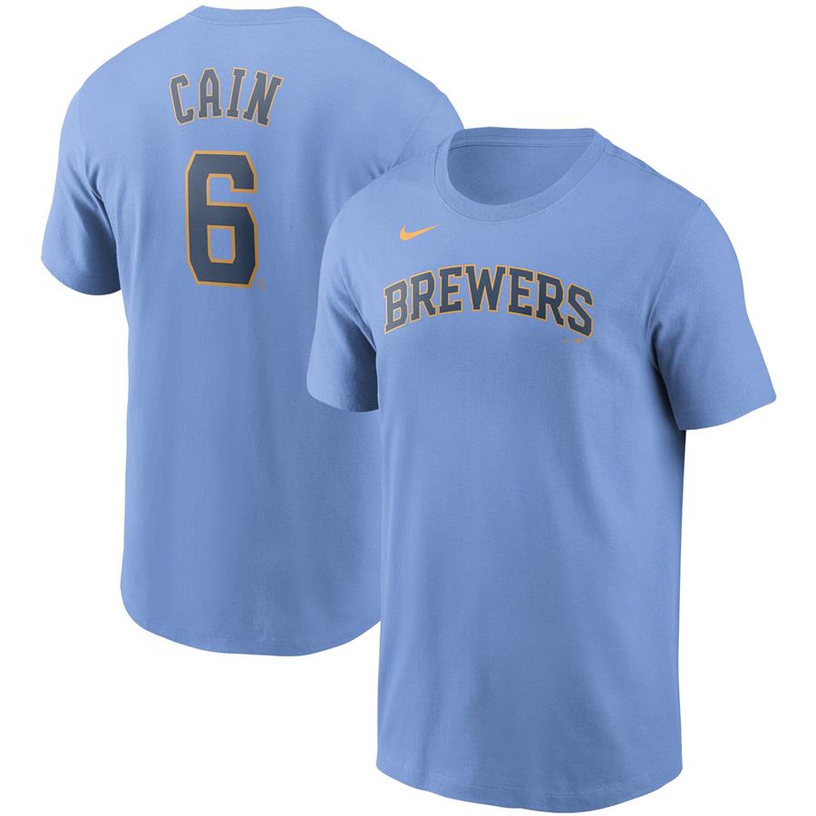 Lorenzo Cain Milwaukee Brewers Nike Name & Number T-Shirt - Light Blue