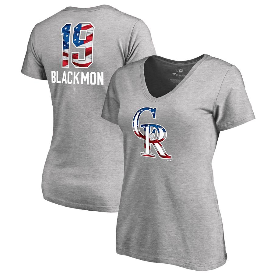 Charlie Blackmon Colorado Rockies Fanatics Branded Women's Banner Wave Name & Number V-Neck T-Shirt - Heathered Gray