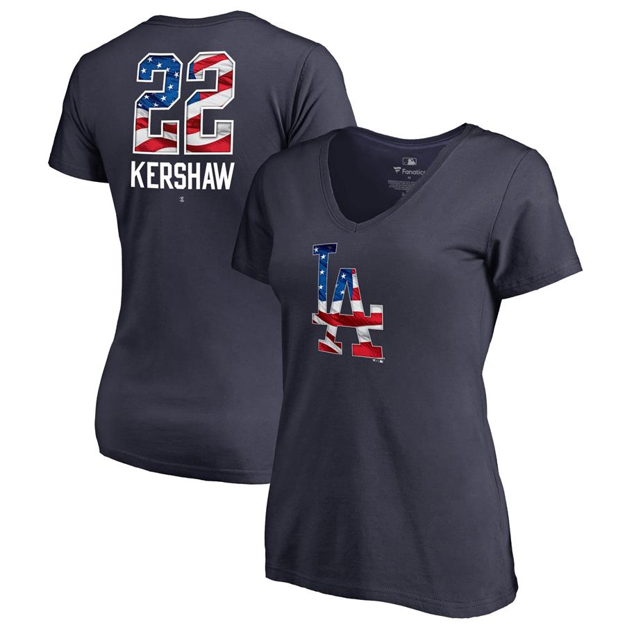 Clayton Kershaw Los Angeles Dodgers Fanatics Branded Women's Banner Wave Name & Number V-Neck T-Shirt - Navy