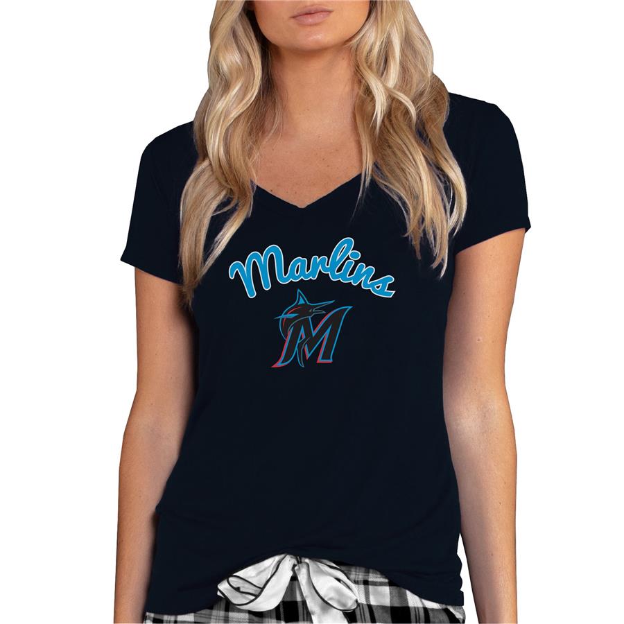 Miami Marlins Concepts Sport Women's Marathon Knit V-Neck T-Shirt - Black