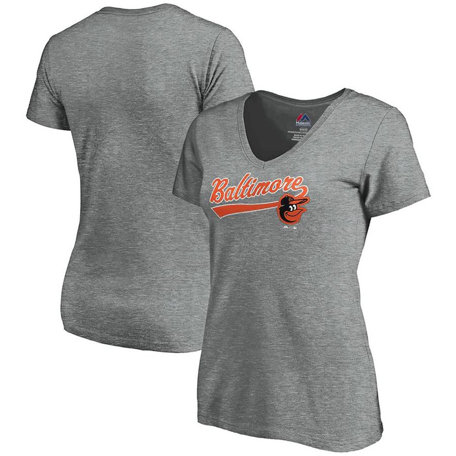 Baltimore Orioles Majestic Women's Showtime V-Neck T-Shirt - Heathered Gray