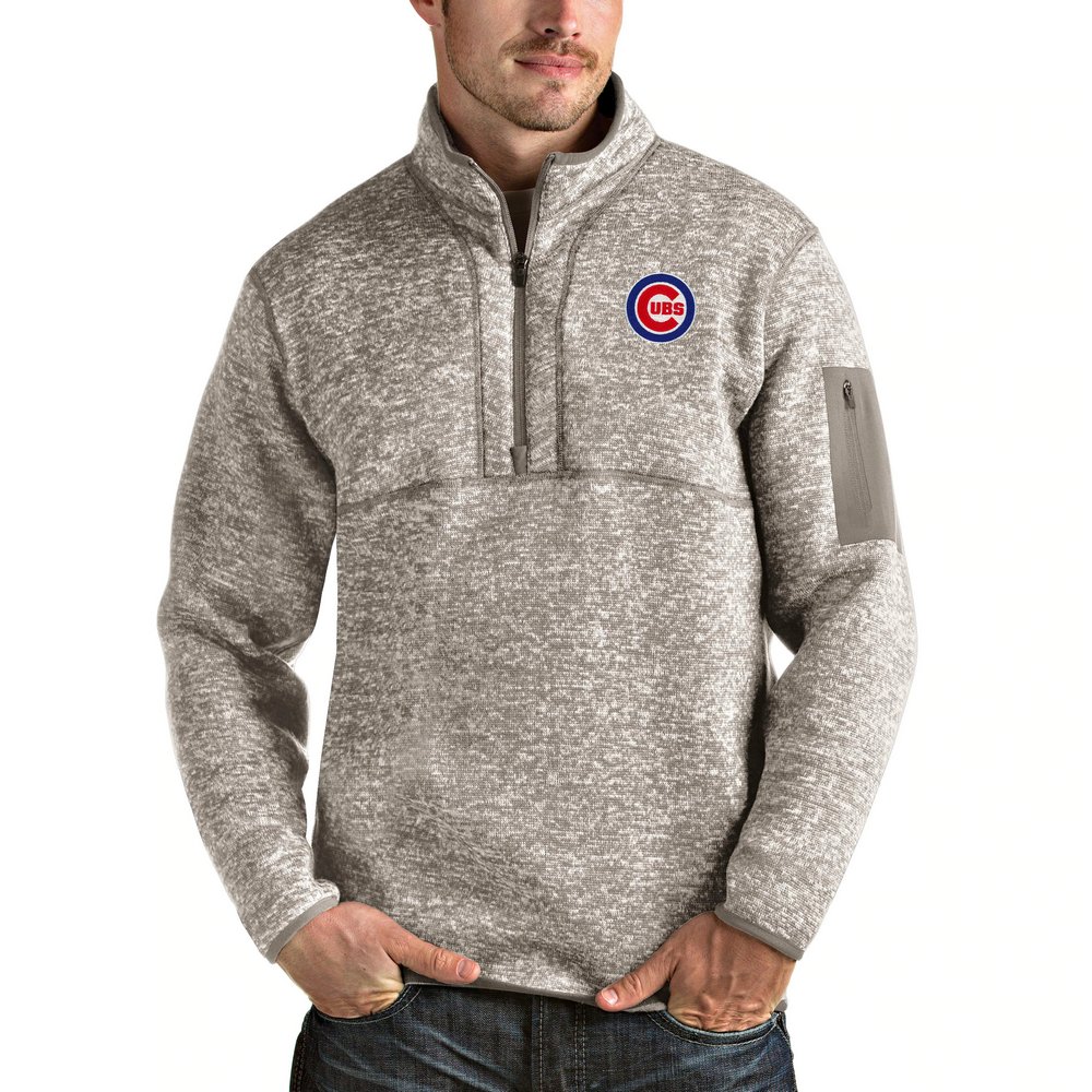 Chicago Cubs Antigua Fortune Quarter-Zip Pullover Jacket - Oatmeal