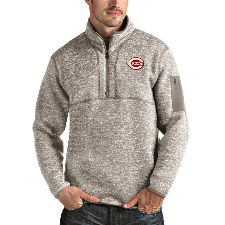 Cincinnati Reds Antigua Fortune Quarter-Zip Pullover Jacket - Oatmeal