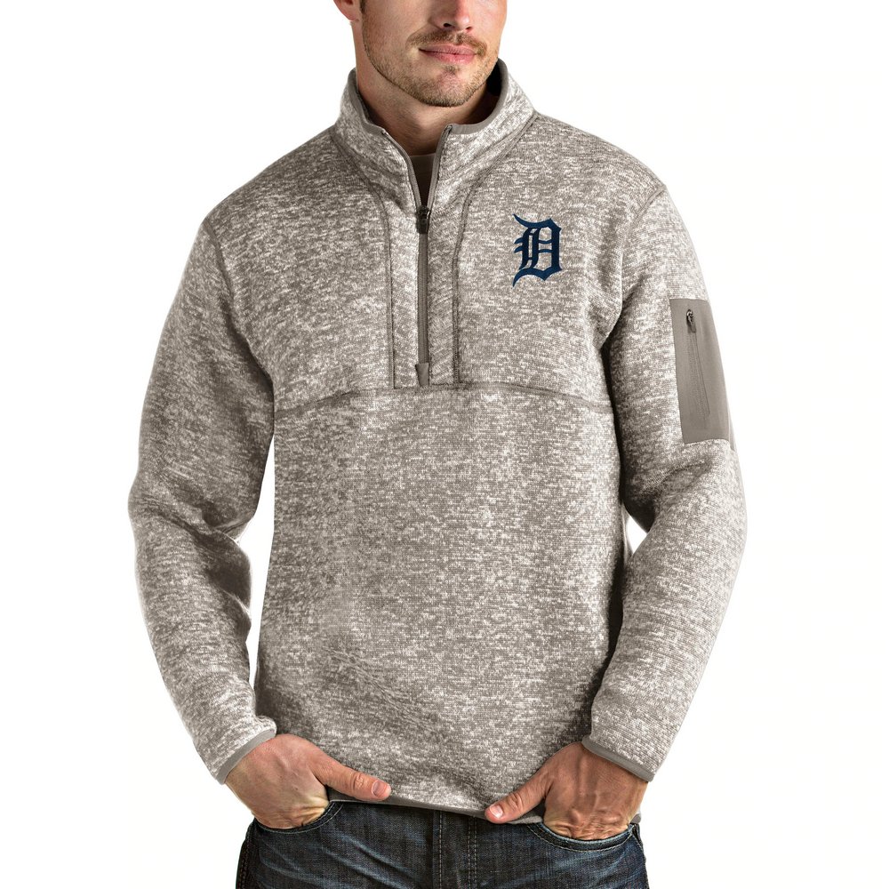 Detroit Tigers Antigua Fortune Quarter-Zip Pullover Jacket - Oatmeal