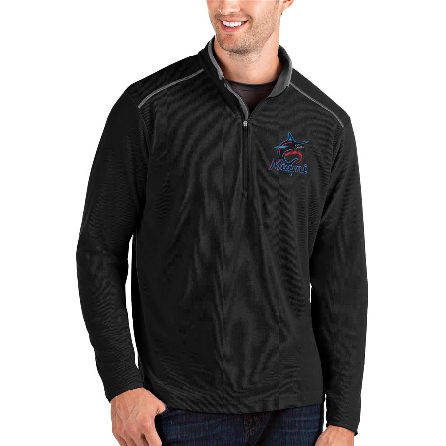 Miami Marlins Antigua Glacier Quarter-Zip Pullover Jacket - Black