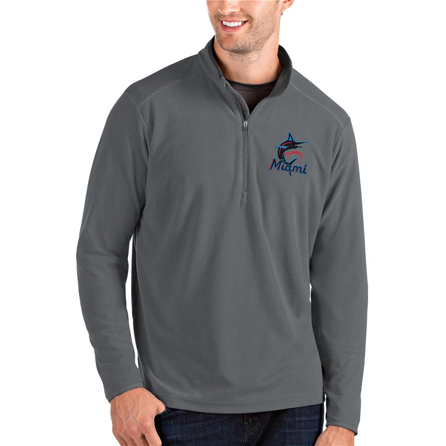 Miami Marlins Antigua Glacier Quarter-Zip Pullover Jacket - Gray