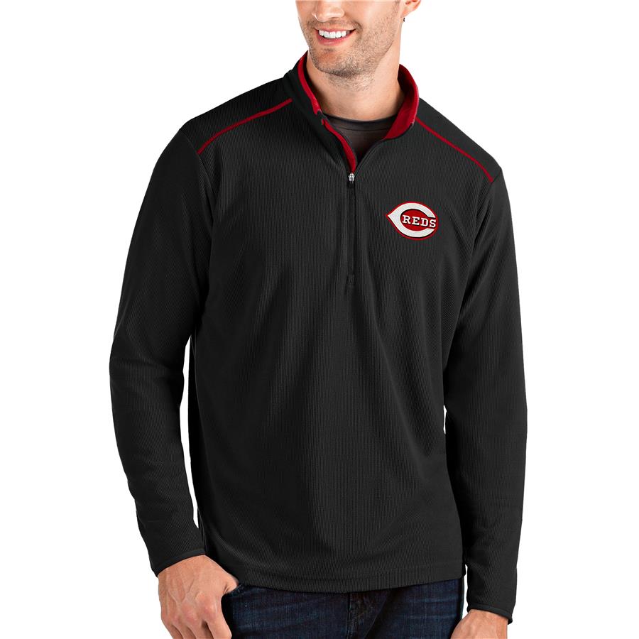 Cincinnati Reds Antigua Glacier Quarter-Zip Pullover Jacket - Black
