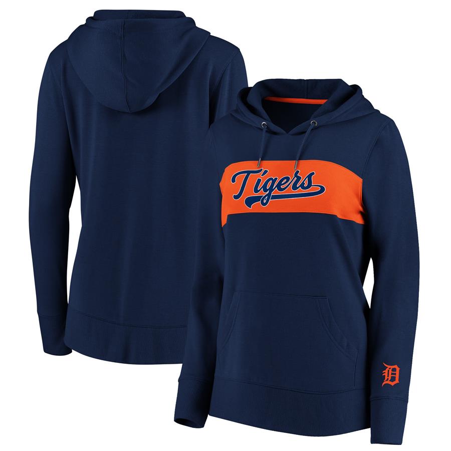 Detroit Tigers Fanatics Branded Women's Tri-Blend Colorblock Pullover Hoodie - Navy