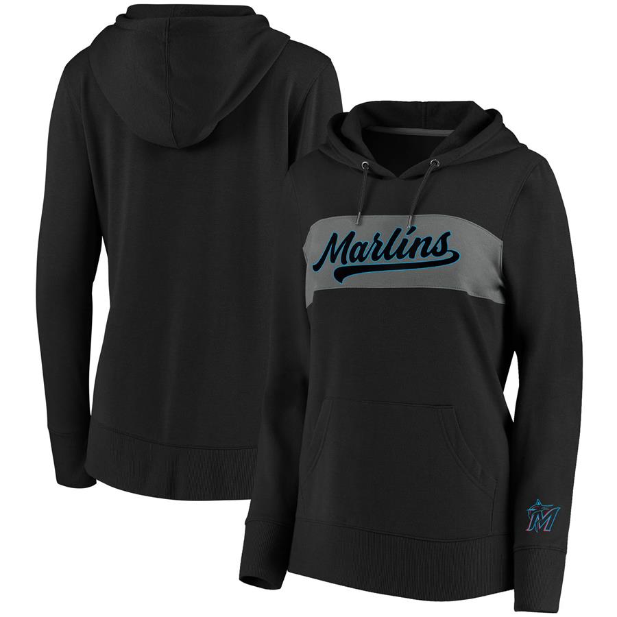 Miami Marlins Fanatics Branded Women's Tri-Blend Colorblock Pullover Hoodie - Black