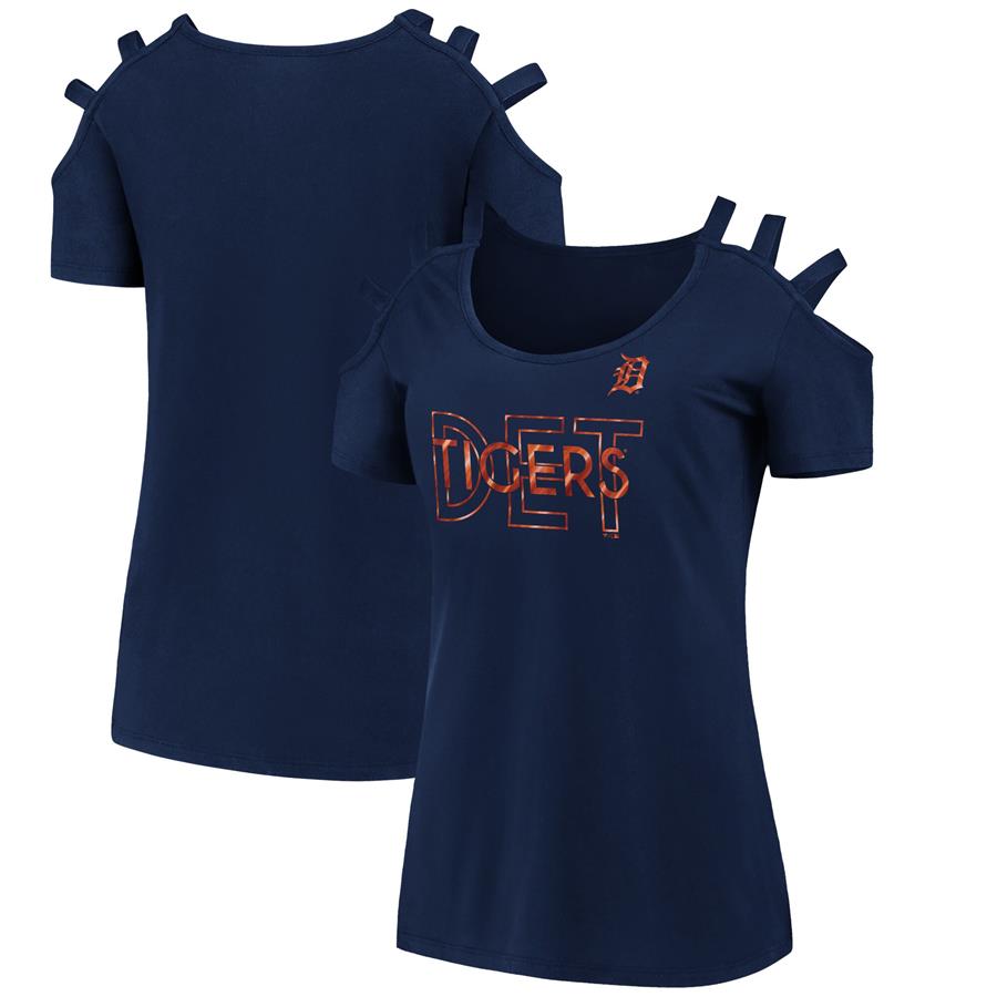 Detroit Tigers Fanatics Branded Women's Three Strap Open Shoulder T-Shirt - Navy