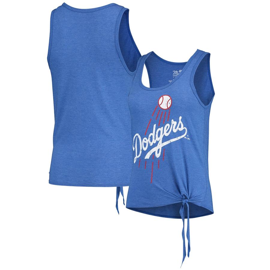 Los Angeles Dodgers Majestic Threads Women's Scoop Neck Racerback Side Tie Tri-Blend Tank Top - Royal