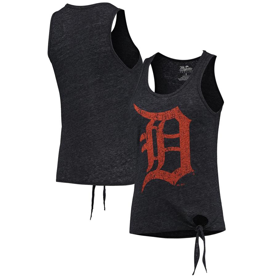 Detroit Tigers Majestic Threads Women's Scoop Neck Racerback Side Tie Tri-Blend Tank Top - Navy