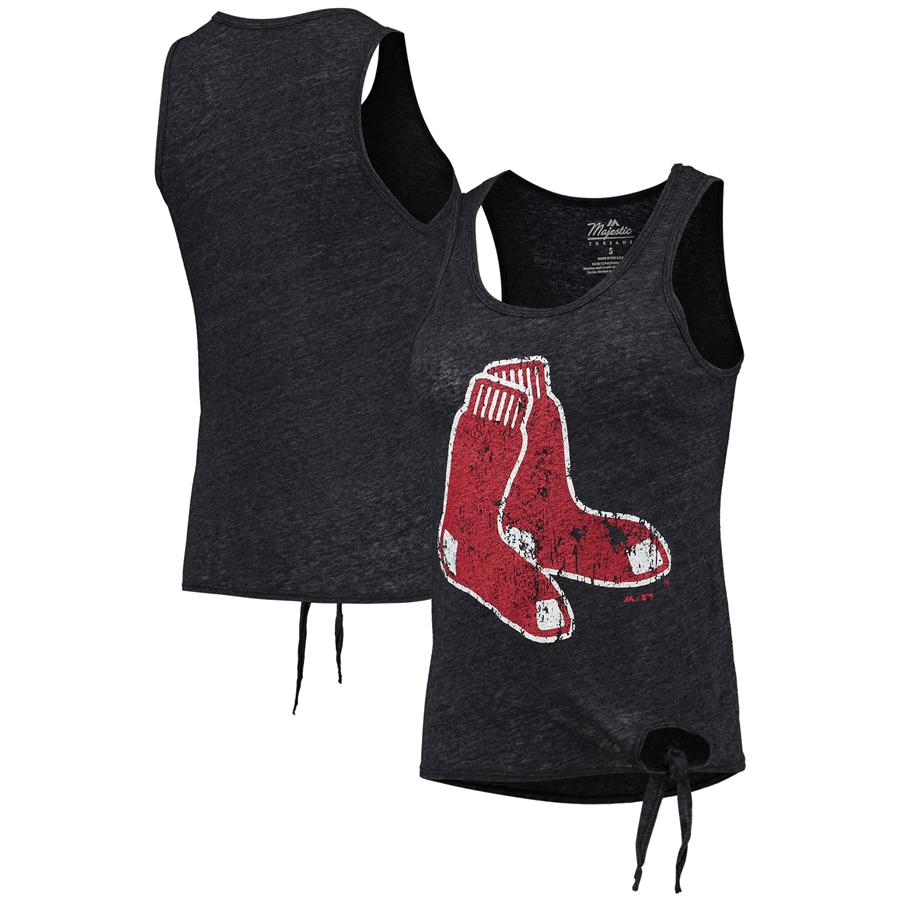 Boston Red Sox Majestic Threads Women's Scoop Neck Racerback Side Tie Tri-Blend Tank Top - Navy