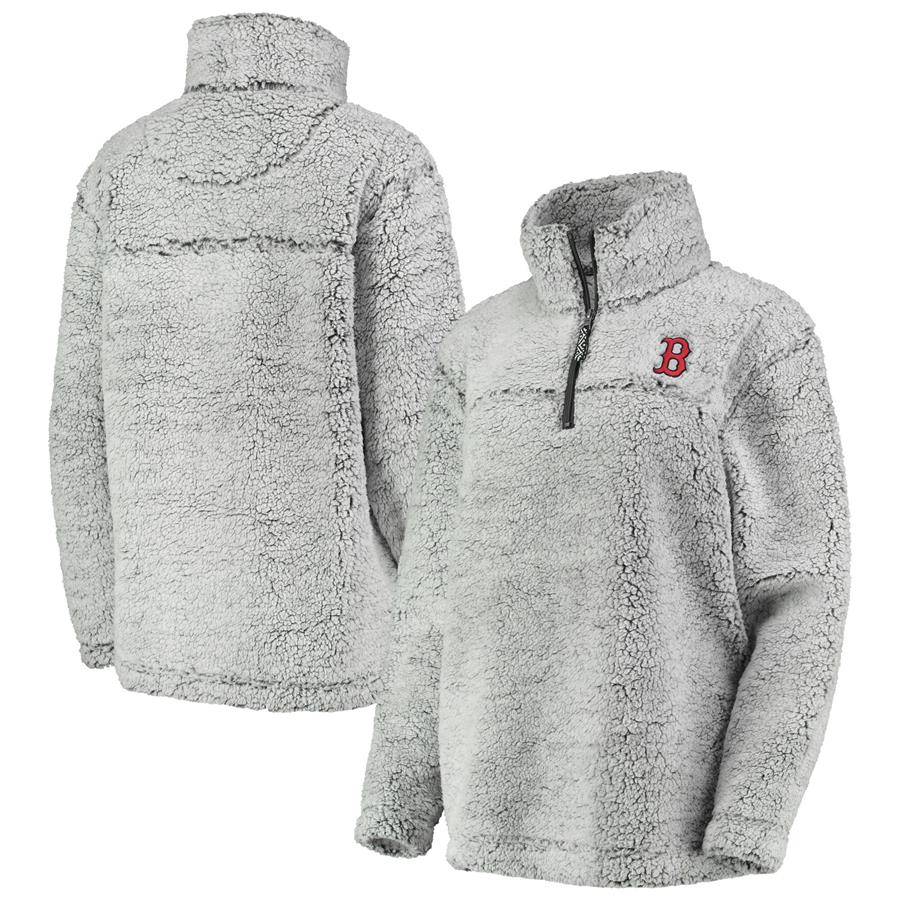 Boston Red Sox G-III 4Her by Carl Banks Women's Sherpa Quarter-Zip Pullover Jacket - Gray