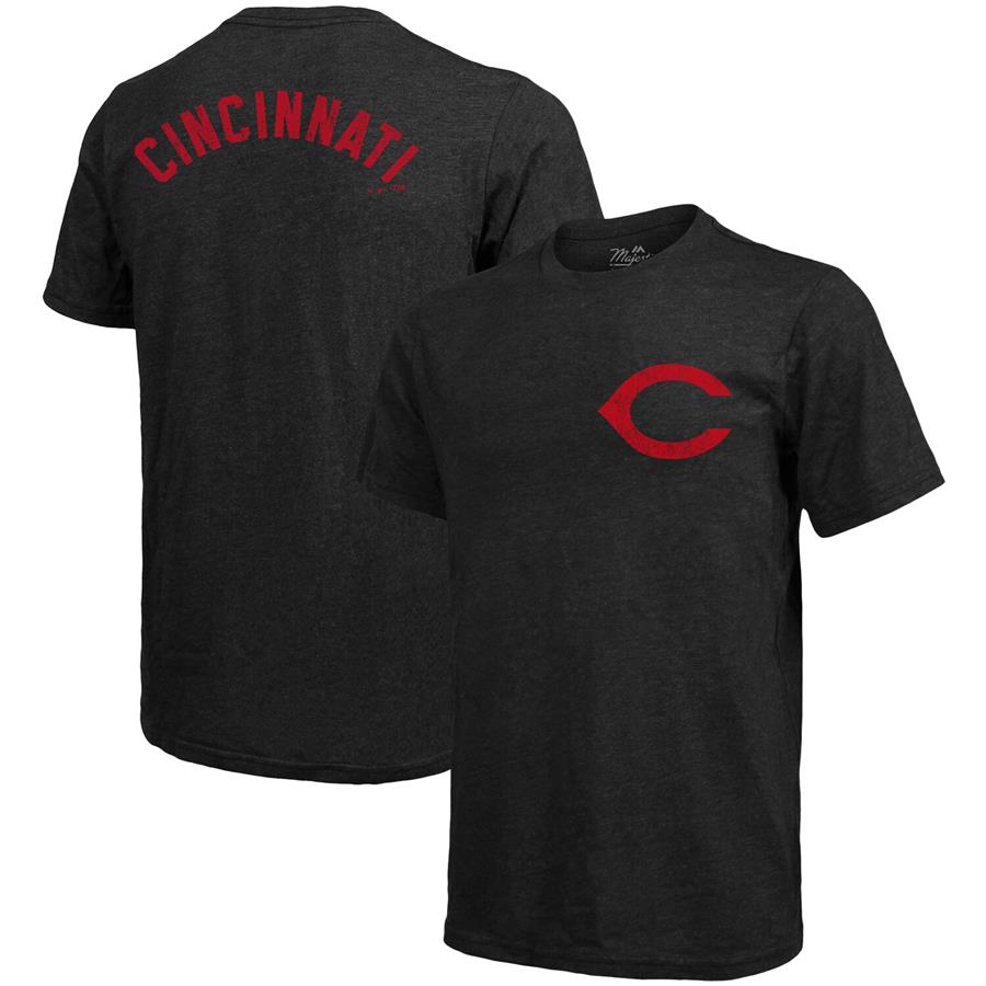 Cincinnati Reds Majestic Threads Throwback Logo Tri-Blend T-Shirt - Black