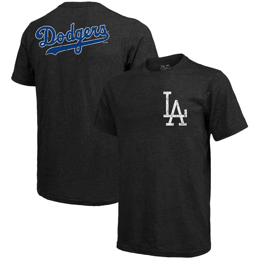 Los Angeles Dodgers Majestic Threads Throwback Logo Tri-Blend T-Shirt - Black