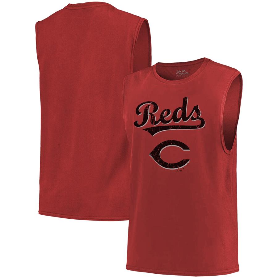 Cincinnati Reds Majestic Threads Softhand Muscle Tank Top - Red