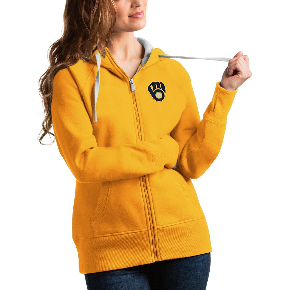 Milwaukee Brewers Antigua Women's Victory Full-Zip Hoodie - Gold