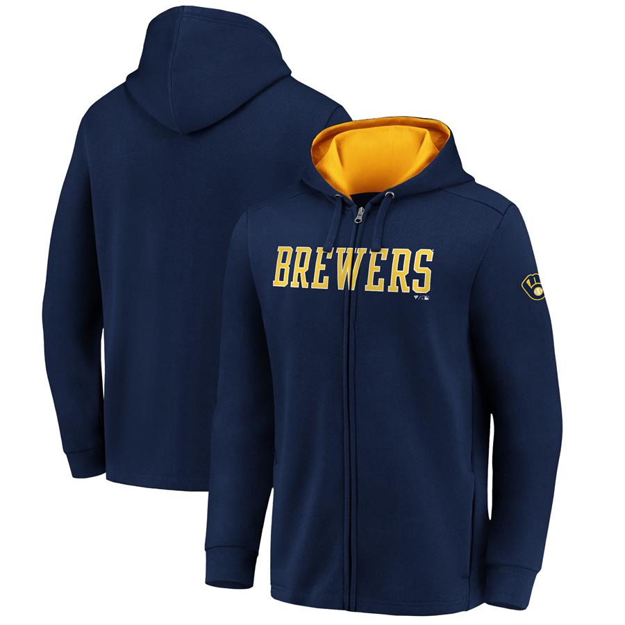 Milwaukee Brewers Fanatics Branded Primary Logo Team Block Full-Zip Hoodie - Navy