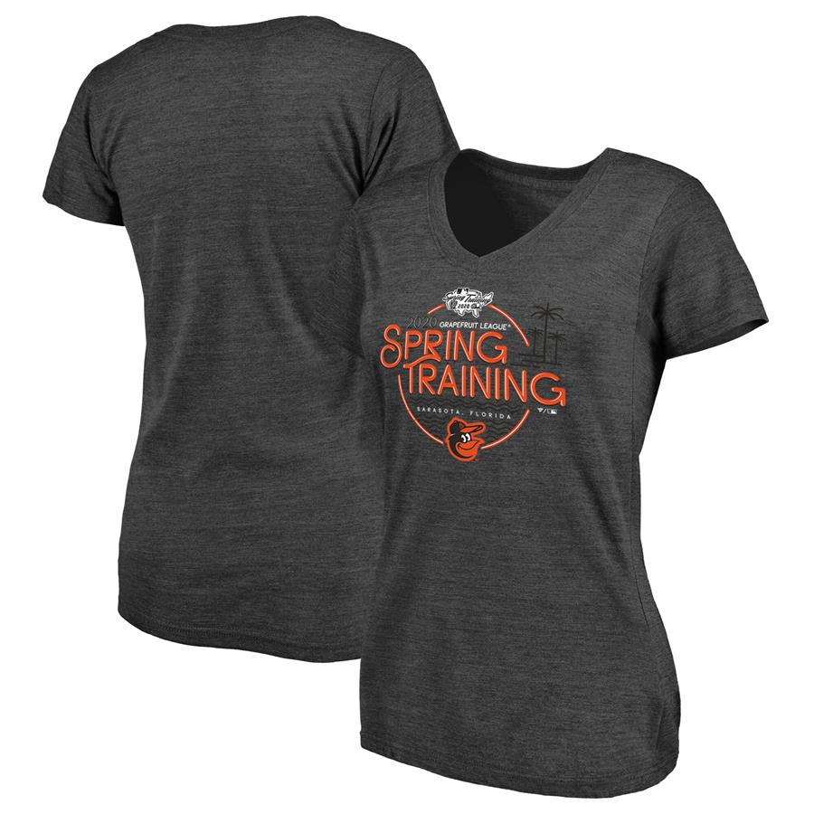 Baltimore Orioles Fanatics Branded Women's 2020 Spring Training Round Trip Tri-Blend V-Neck T-Shirt - Black