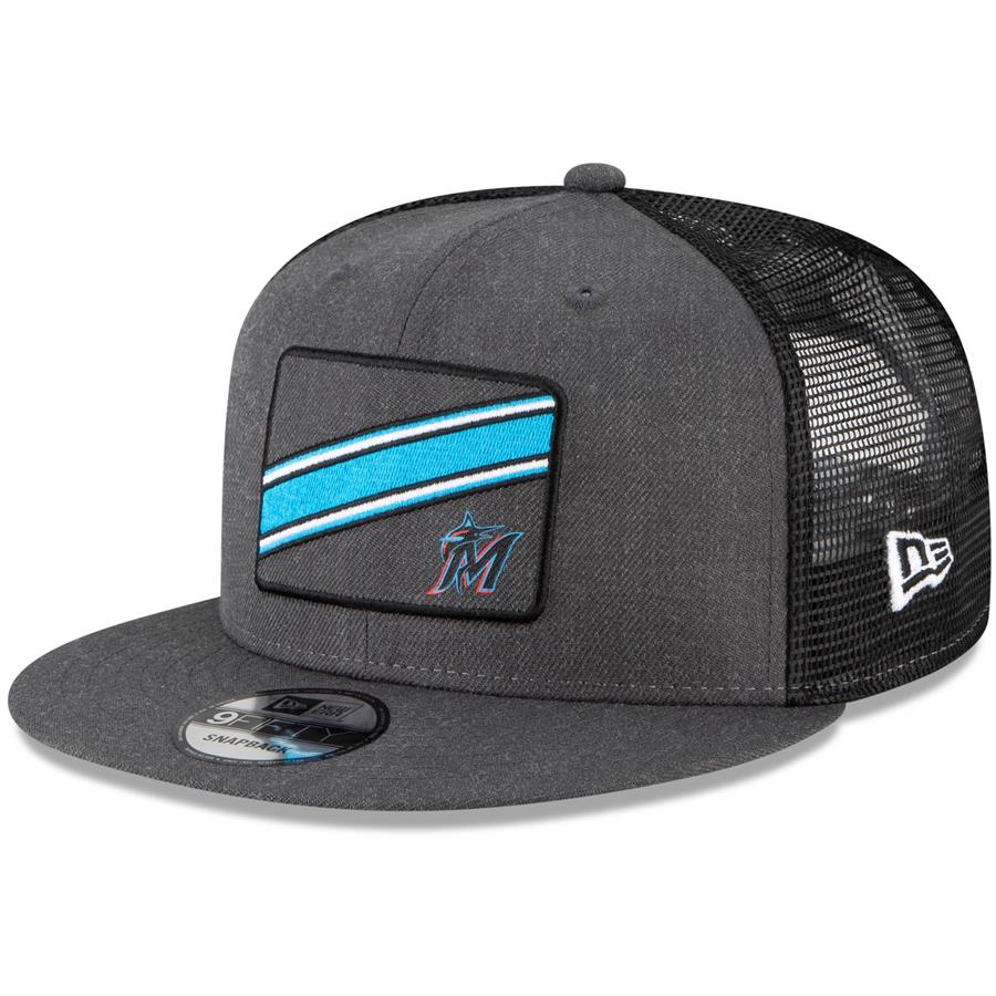Miami Marlins New Era Slant Trucker 9FIFTY Snapback Hat - Charcoal