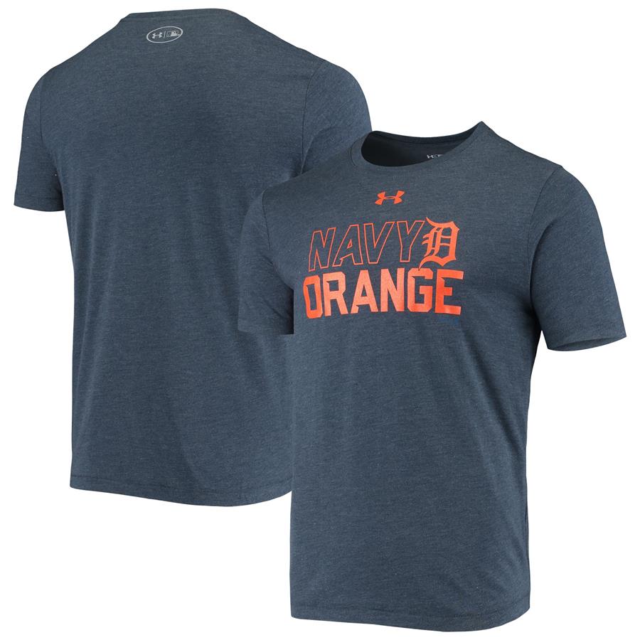 Detroit Tigers Under Armour Team Colors Charged Tri-Blend Performance T-Shirt - Heathered Navy