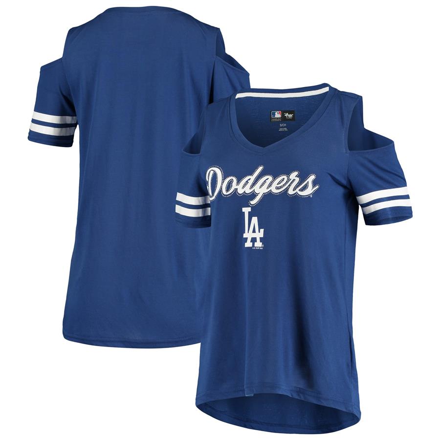 Los Angeles Dodgers G-III 4Her by Carl Banks Women's Extra Inning Cold Shoulder V-Neck T-Shirt - Royal
