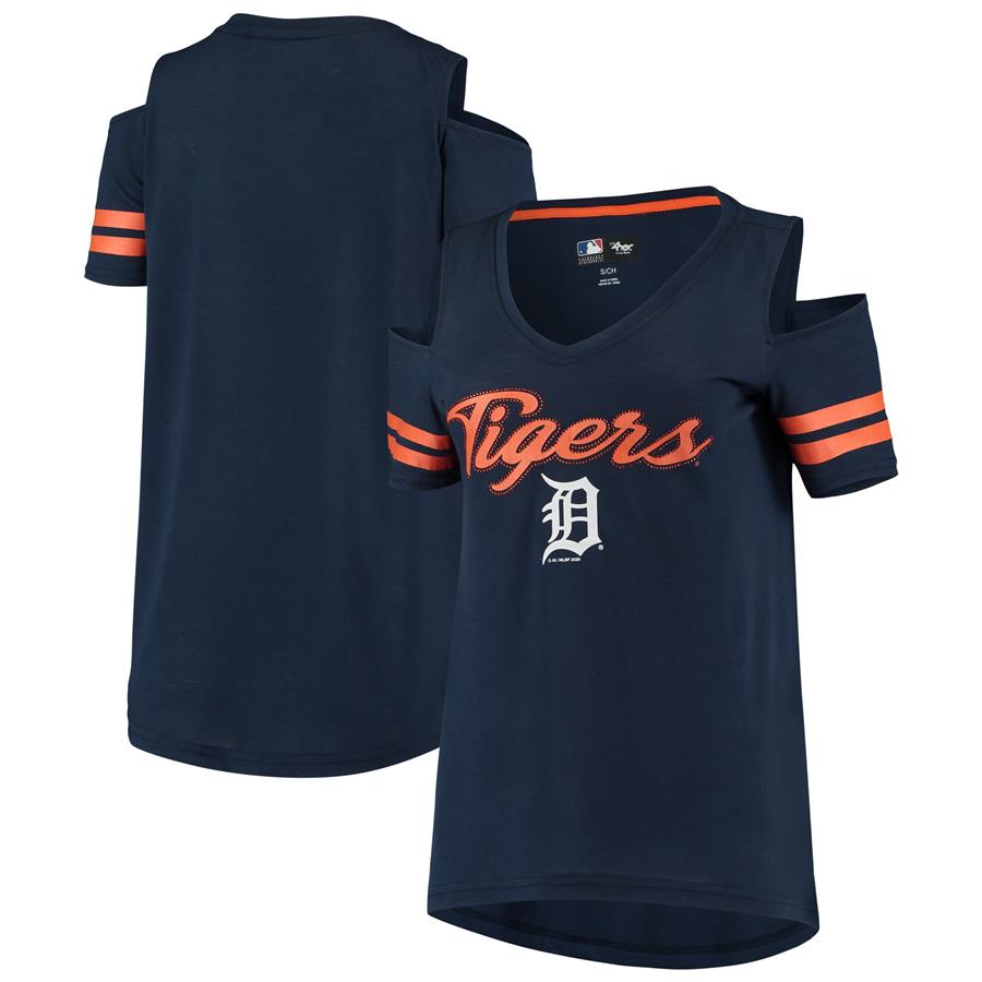 Detroit Tigers G-III 4Her by Carl Banks Women's Extra Inning Cold Shoulder T-Shirt - Navy