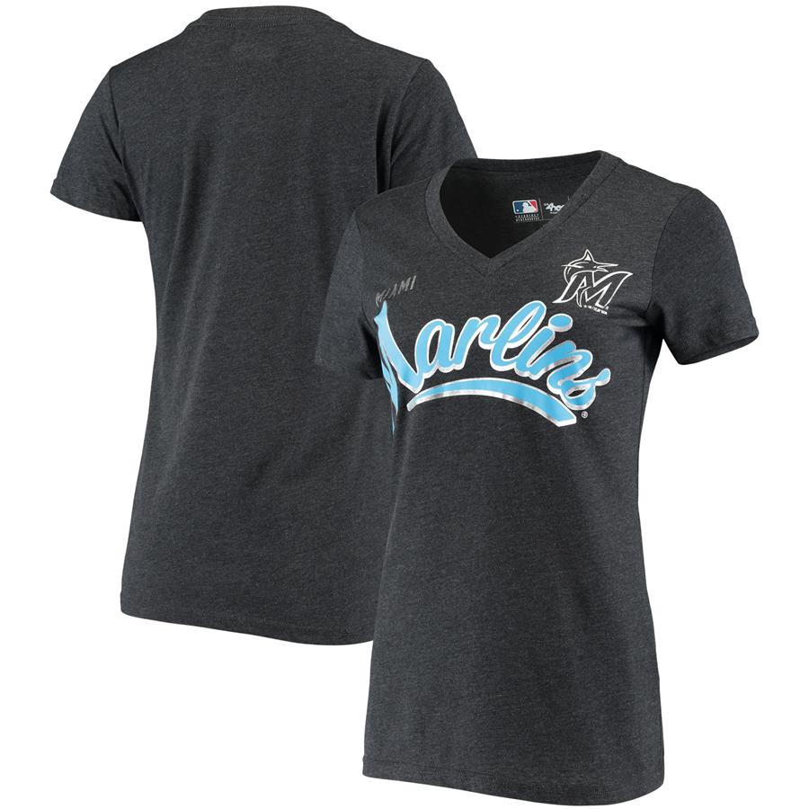 Miami Marlins G-III 4Her by Carl Banks Women's Good Day V-Neck T-Shirt - Heathered Black