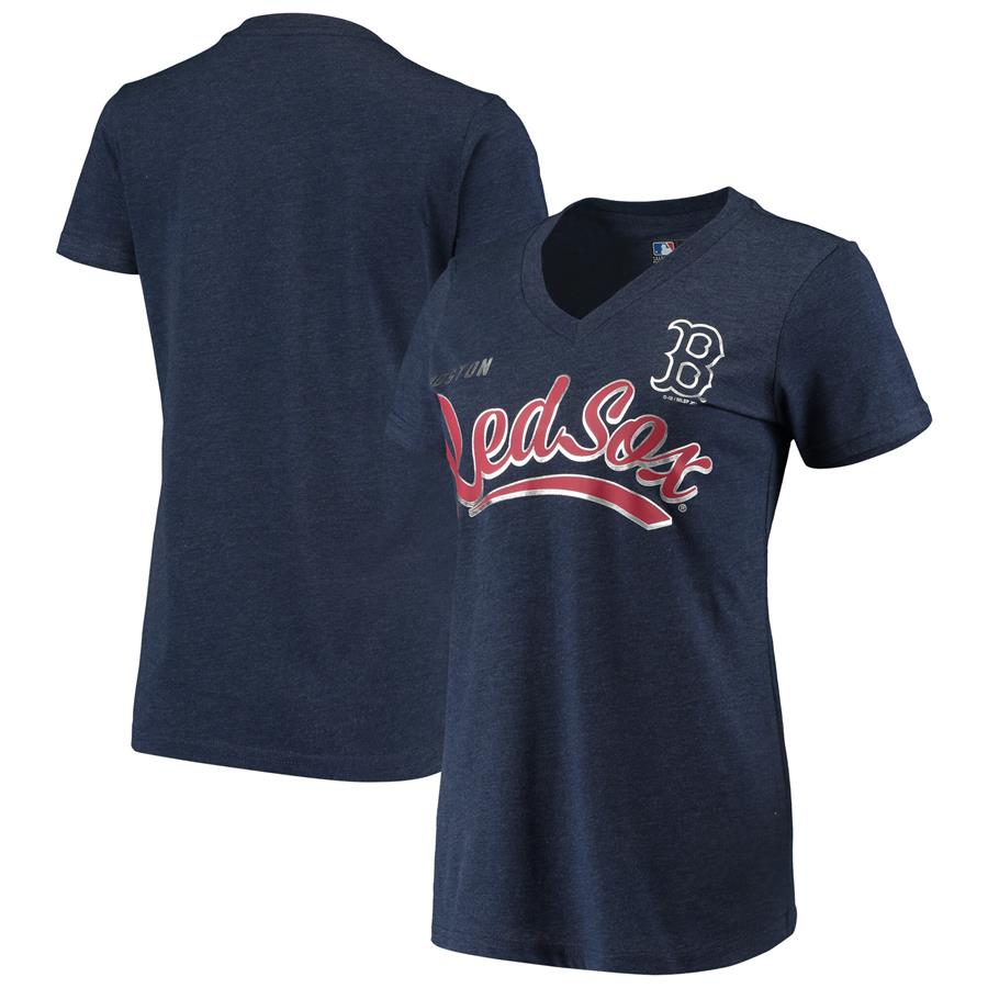 Boston Red Sox G-III 4Her by Carl Banks Women's Good Day V-Neck T-Shirt - Heathered Navy