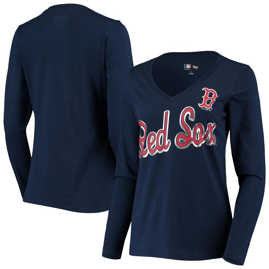 Boston Red Sox G-III 4Her by Carl Banks Women's Perfect Game Long Sleeve V-Neck T-Shirt - Navy
