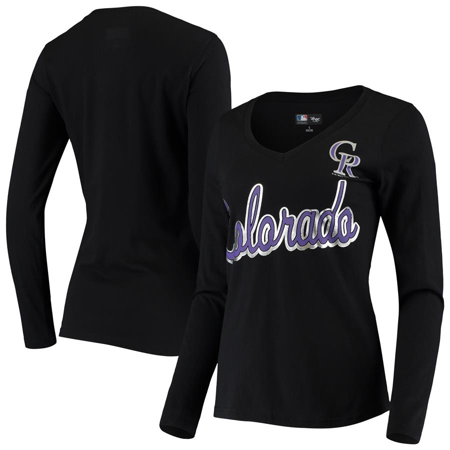 Colorado Rockies G-III 4Her by Carl Banks Women's Perfect Game Long Sleeve V-Neck T-Shirt - Black