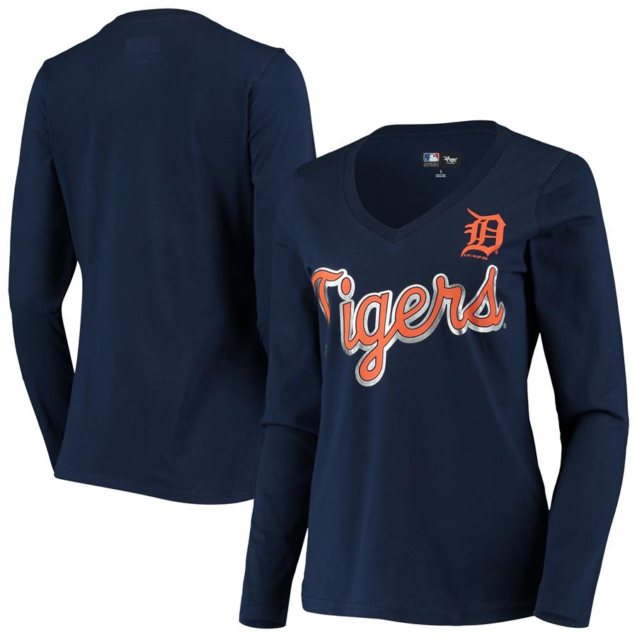Detroit Tigers G-III 4Her by Carl Banks Women's Perfect Game Long Sleeve V-Neck T-Shirt - Navy