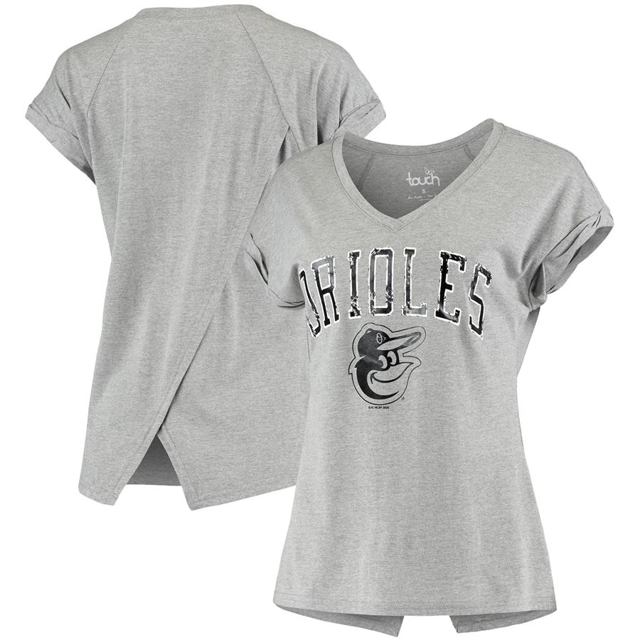 Baltimore Orioles Touch Women's Power Play V-Neck T-Shirt - Heathered Gray