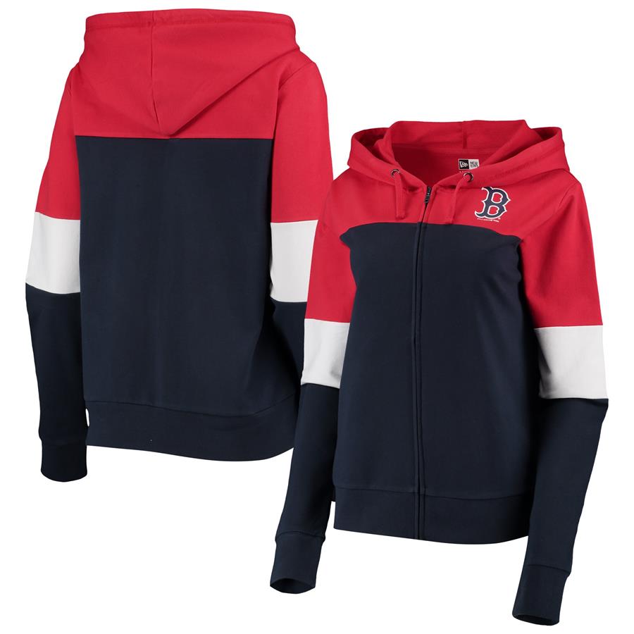 Boston Red Sox New Era Women's Colorblock French Terry Full-Zip Hoodie - Navy