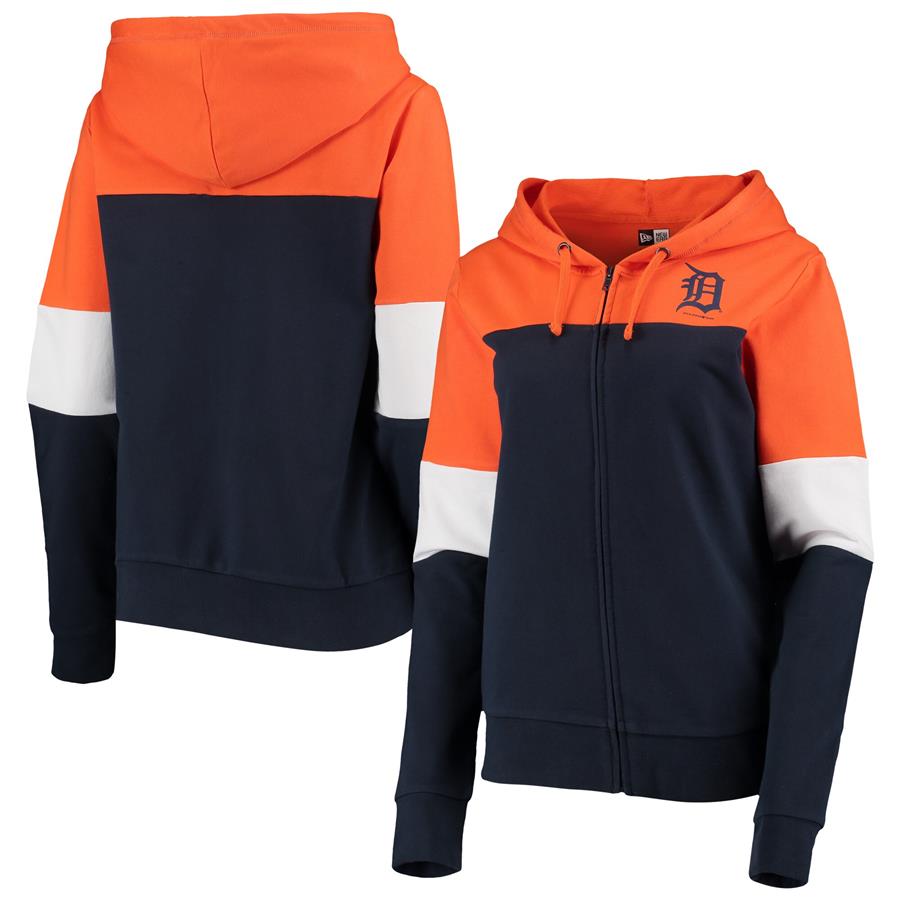 Detroit Tigers New Era Women's Colorblock French Terry Full-Zip Hoodie - Navy