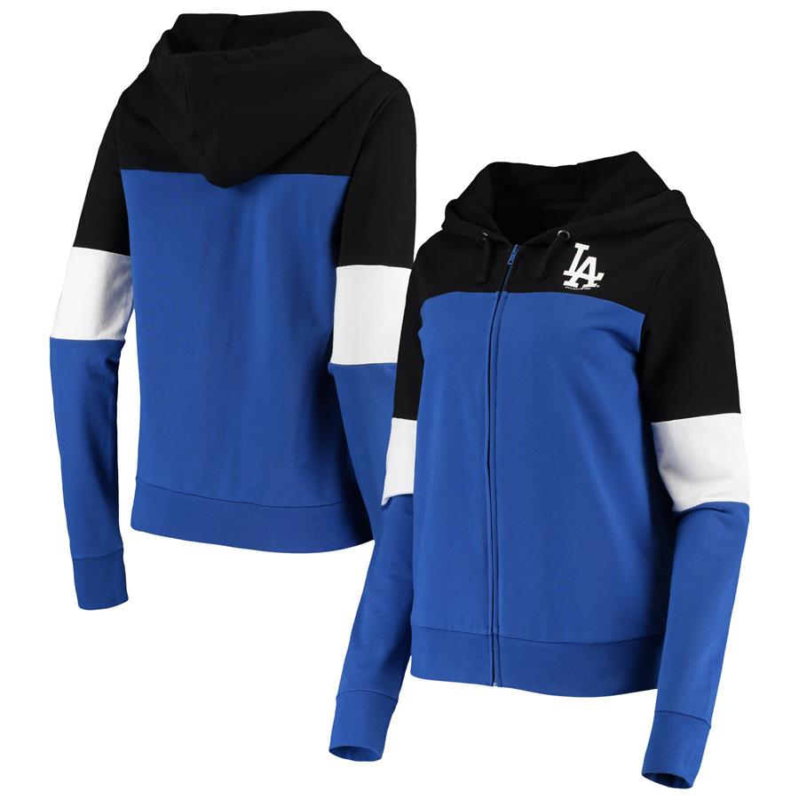 Los Angeles Dodgers New Era Women's Colorblock French Terry Full-Zip Hoodie - Royal