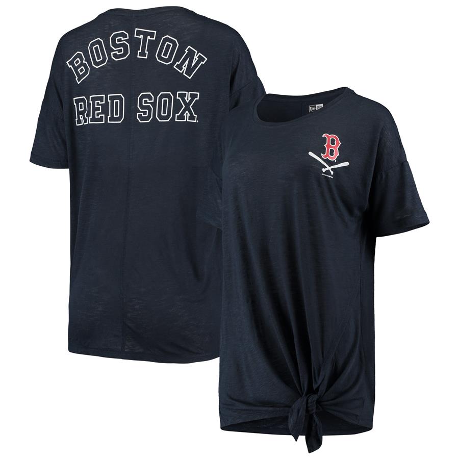 Boston Red Sox New Era Women's Slub Jersey Scoop Neck Side Tie T-Shirt - Navy
