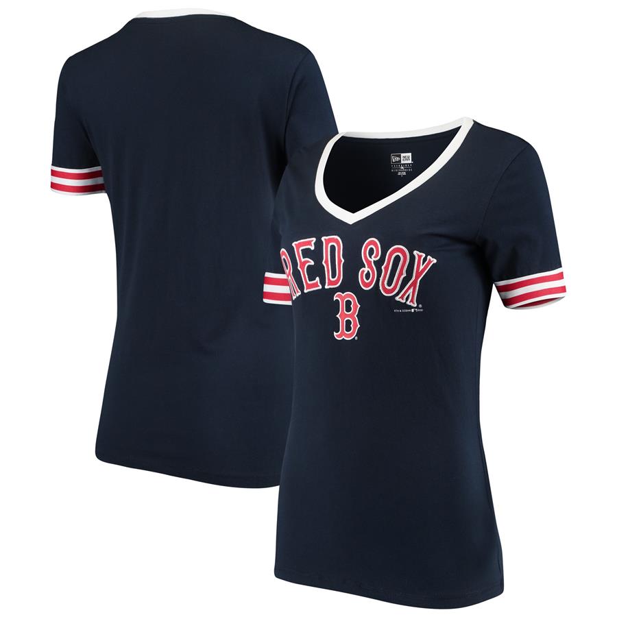 Boston Red Sox New Era Women's Baby Jersey V-Neck T-Shirt - Navy