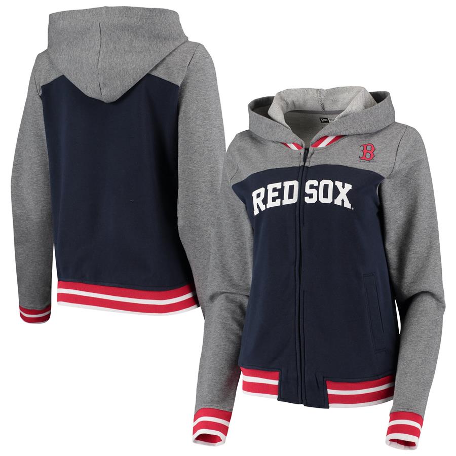 Boston Red Sox New Era Women's French Terry Varsity Full-Zip Hoodie - Navy