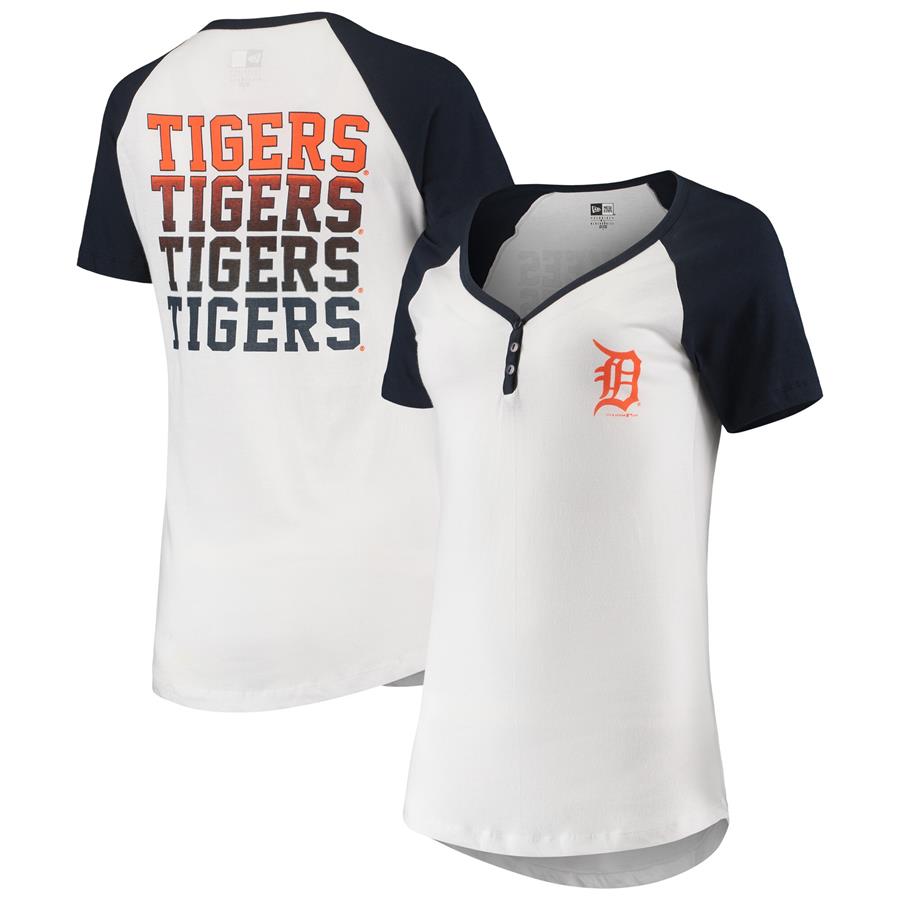 Detroit Tigers New Era Women's Henley T-Shirt - White