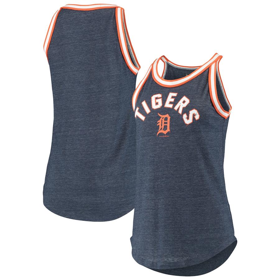 Detroit Tigers New Era Women's Tri-Blend Raw Edge Jersey Tank Top - Heathered Navy