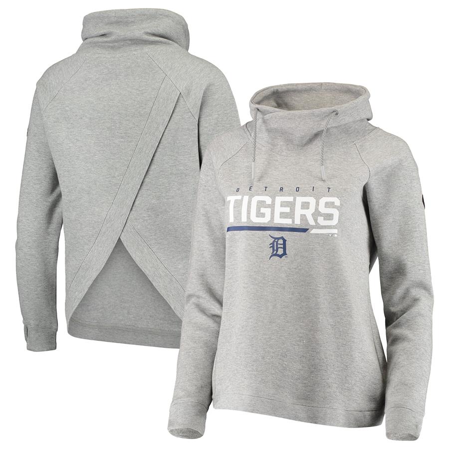 Detroit Tigers Levelwear Women's Craze Open Back Funnel Neck Pullover Sweatshirt - Heathered Gray