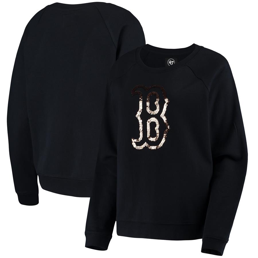 Boston Red Sox '47 Women's Cosmo Flip Sequin Pullover Sweatshirt - Navy