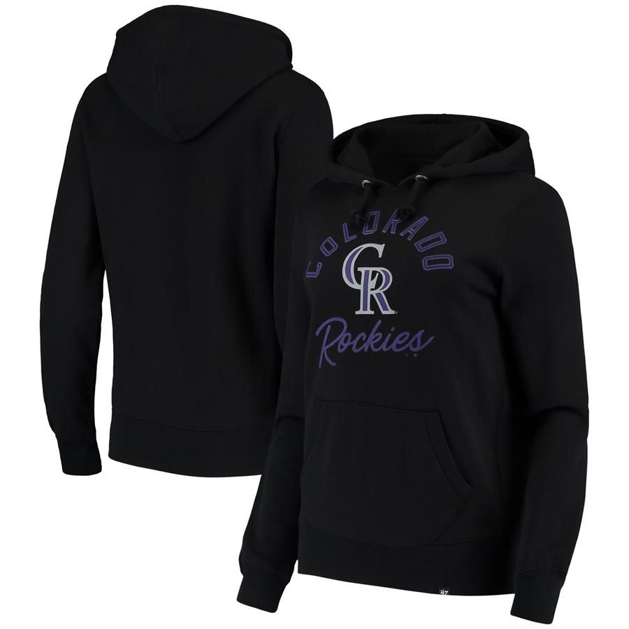 Colorado Rockies '47 Women's Hollow Script Headline Pullover Hoodie - Black