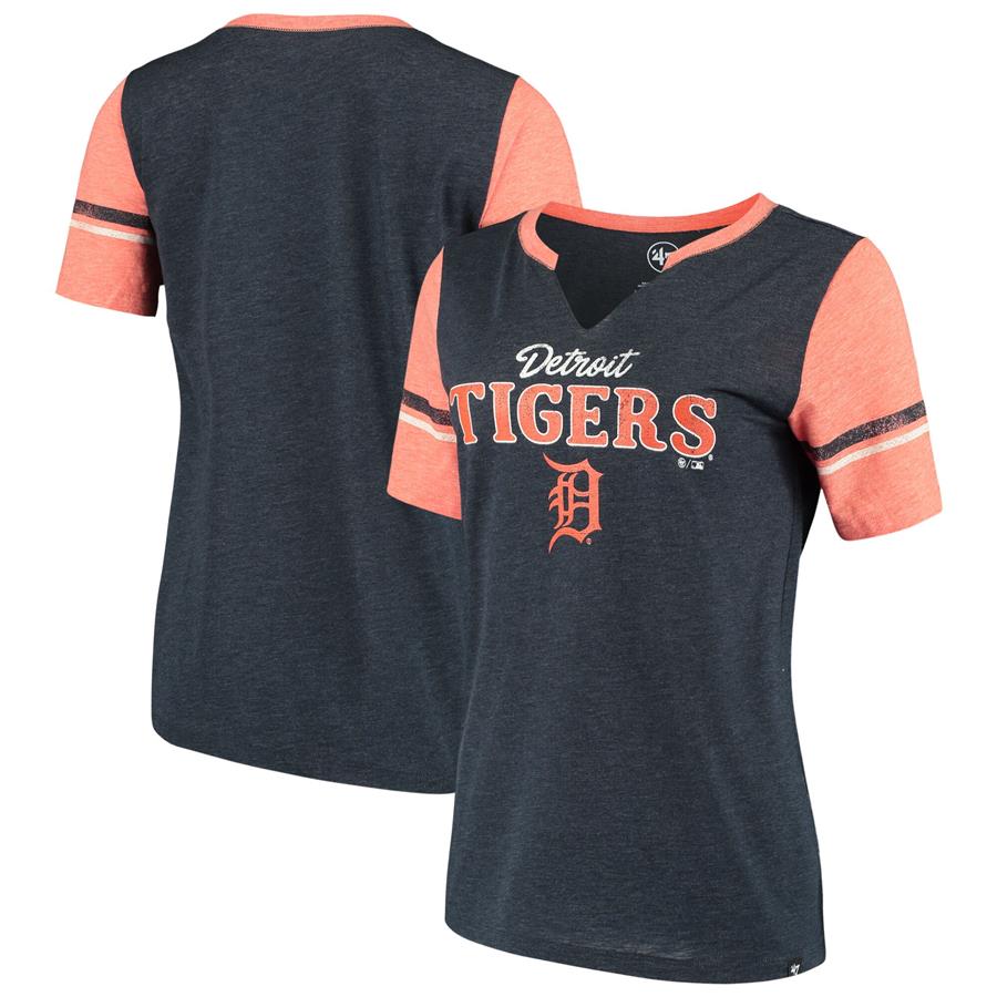 Detroit Tigers '47 Women's Match Tri-Blend Notch Neck T-Shirt - Navy